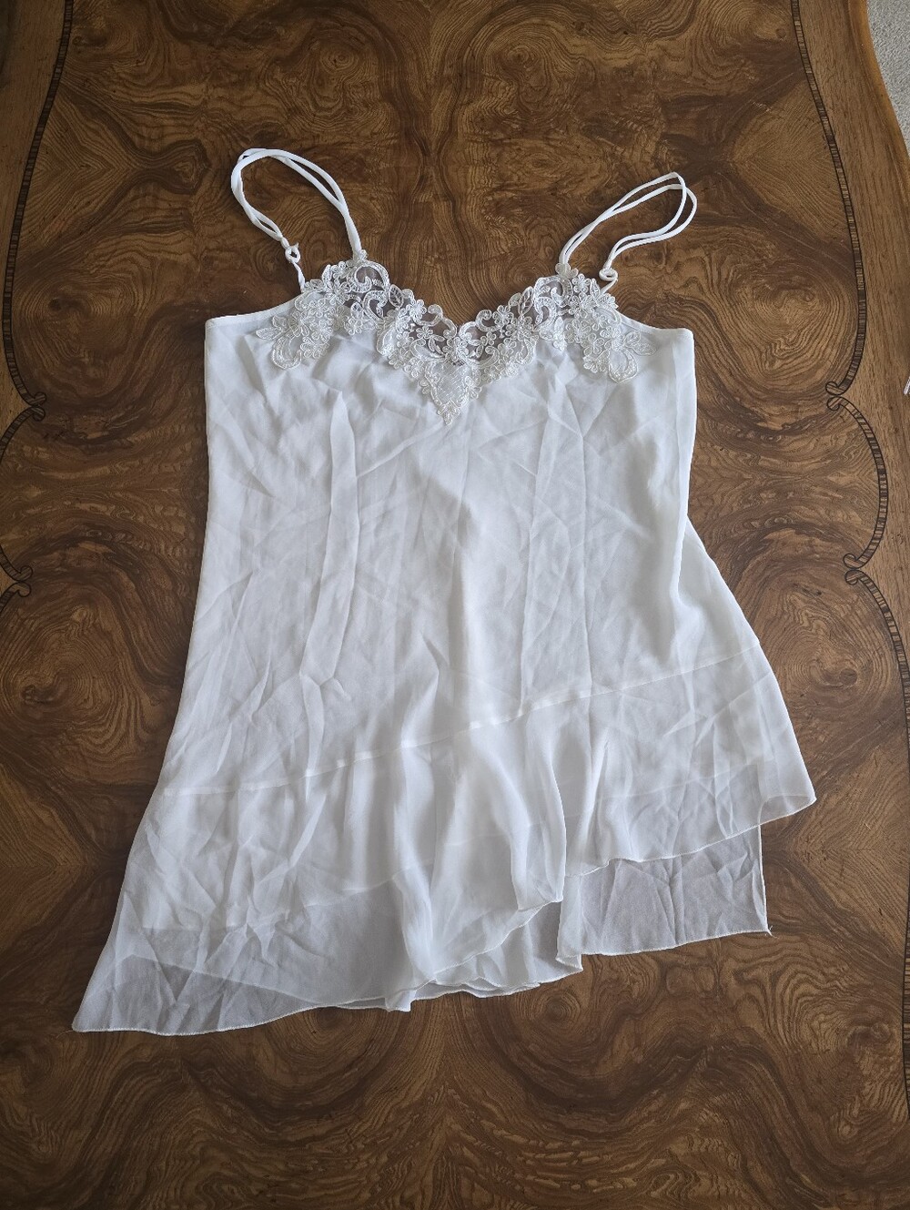 Linea Donatella White Lace Chiffon Chimise Slip Womens Size L Vintage Bridal